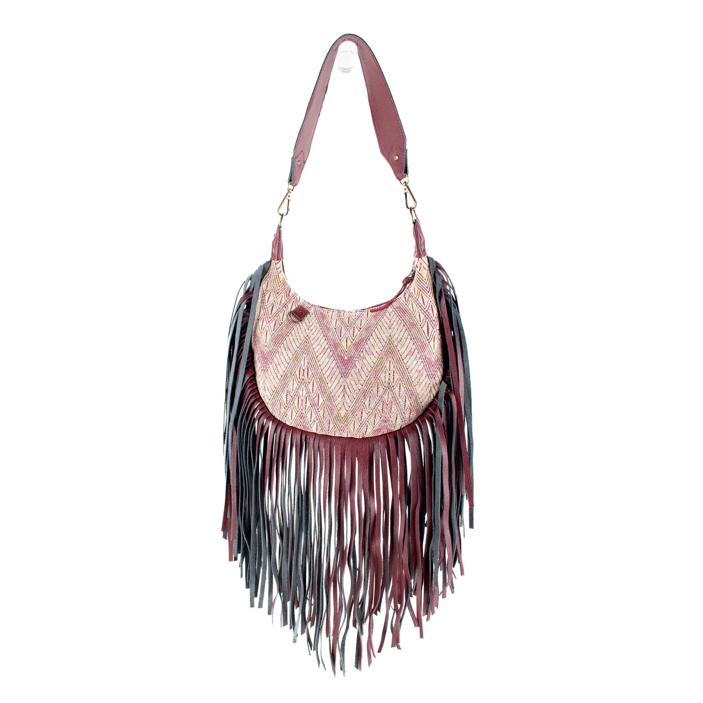 SMALL BOHO FRINGE SADDLE BAG - OOAK HUIPIL - AMARANTH - NO. 17034