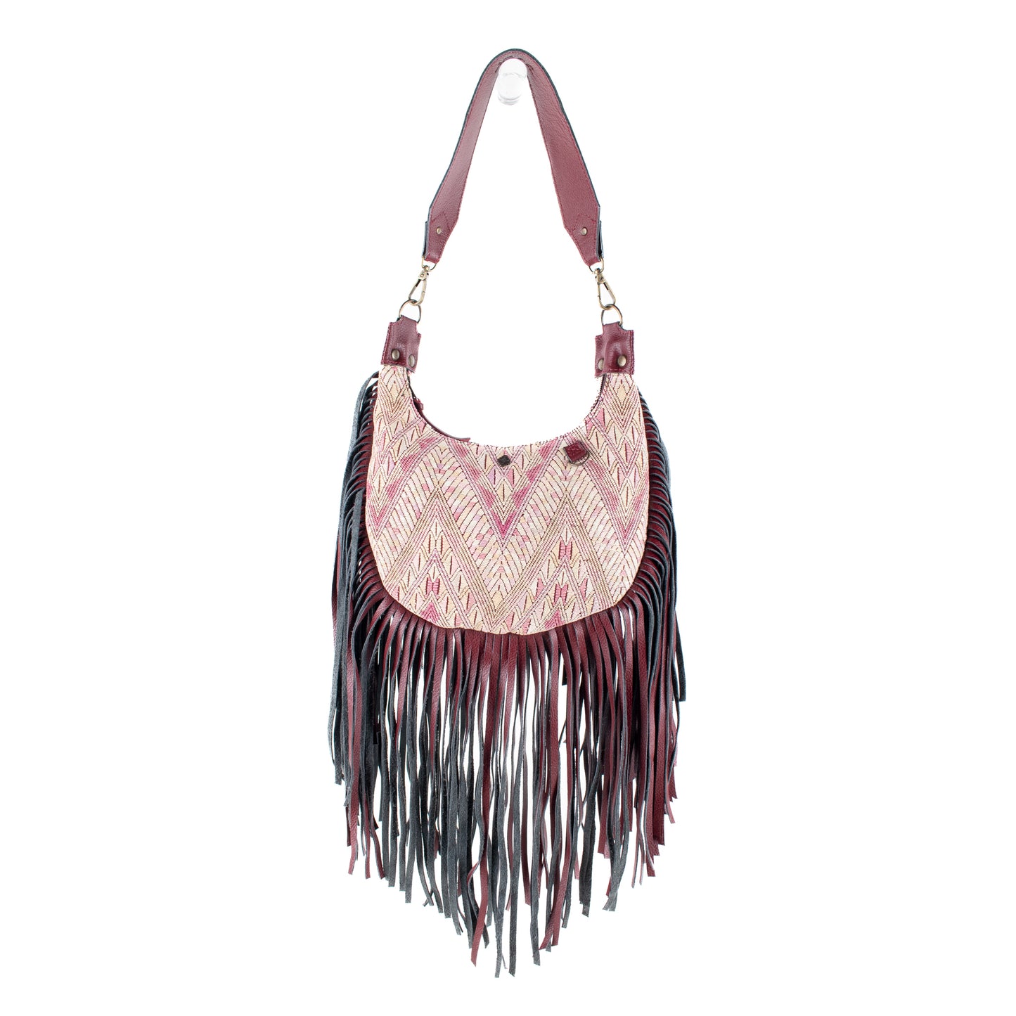 SMALL BOHO FRINGE SADDLE BAG - OOAK HUIPIL - AMARANTH - NO. 17034