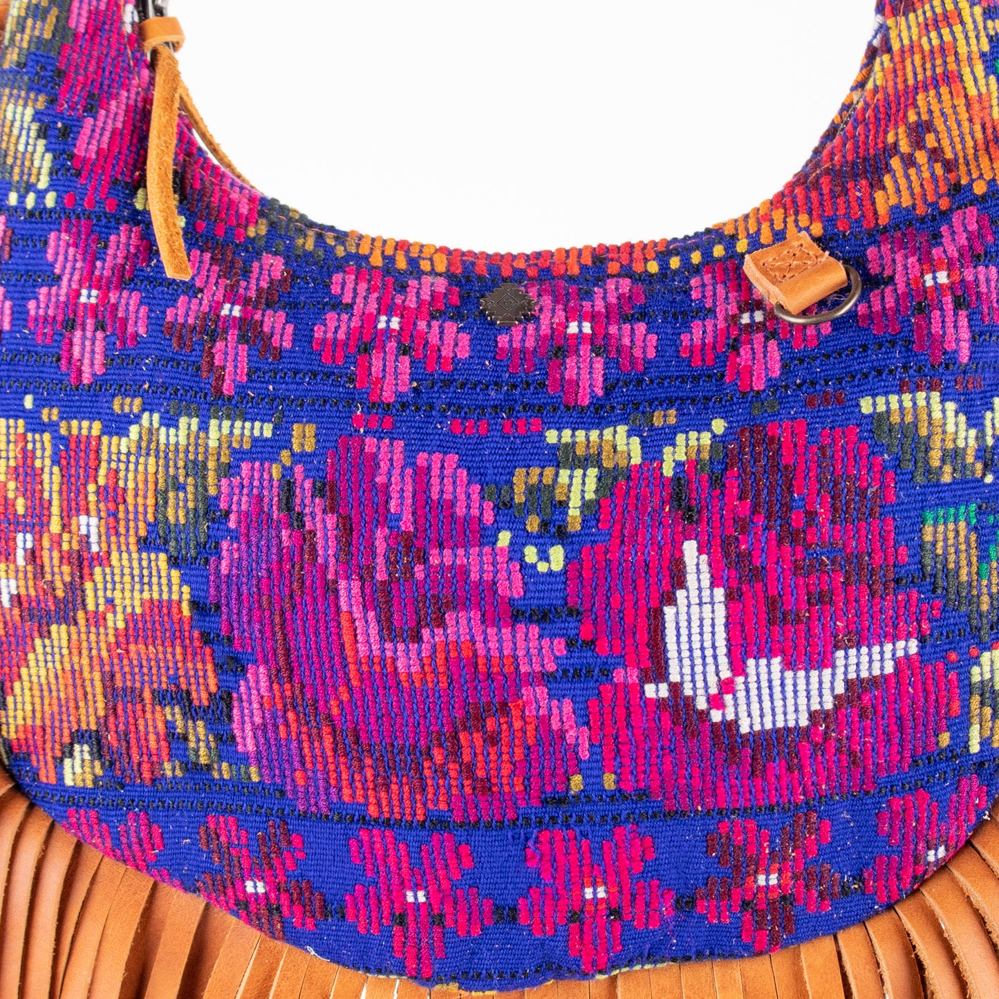 SMALL BOHO FRINGE SADDLE BAG - OOAK HUIPIL - BOURBON - NO. 17035