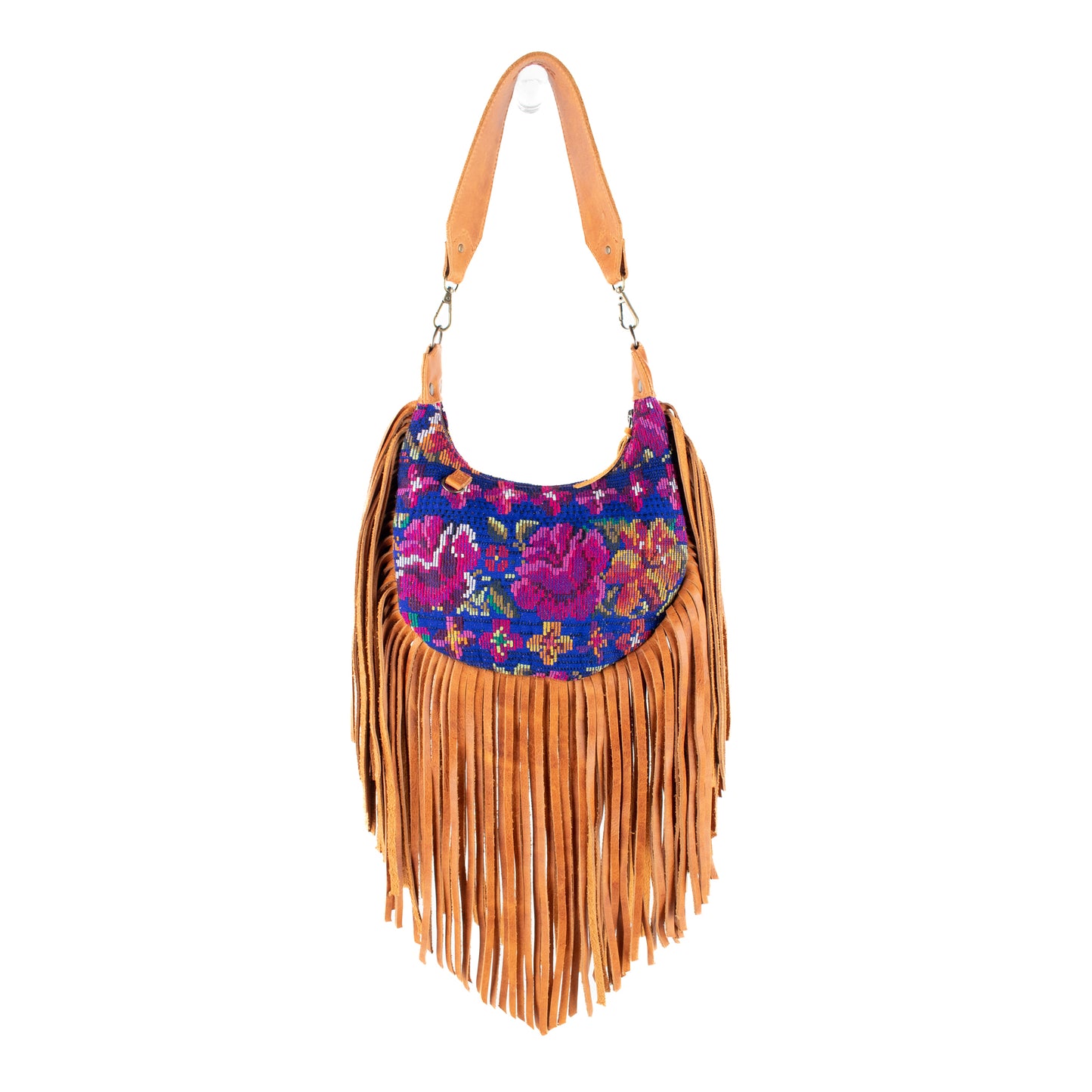 SMALL BOHO FRINGE SADDLE BAG - OOAK HUIPIL - BOURBON - NO. 17035
