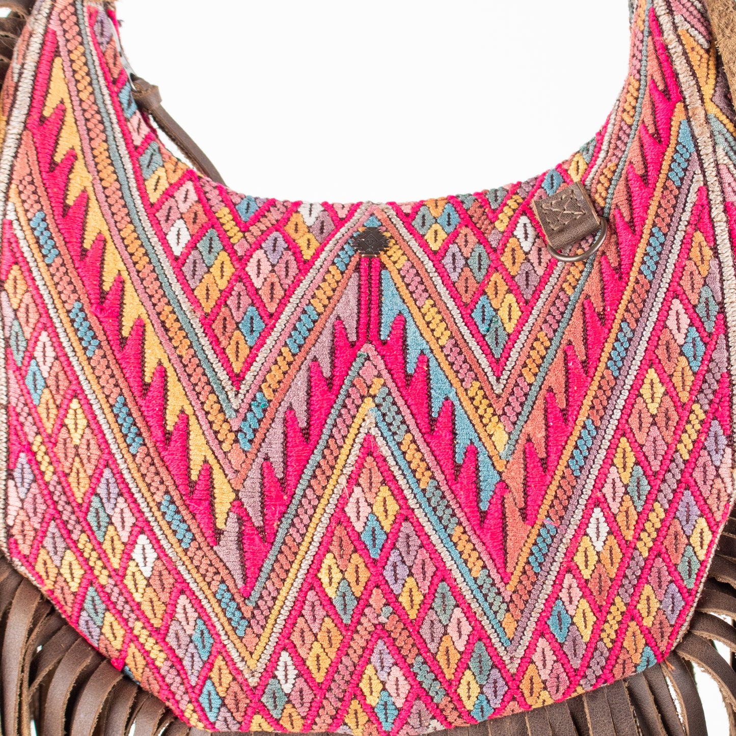 SMALL BOHO FRINGE SADDLE BAG - OOAK HUIPIL - FOSSIL - NO. 17036