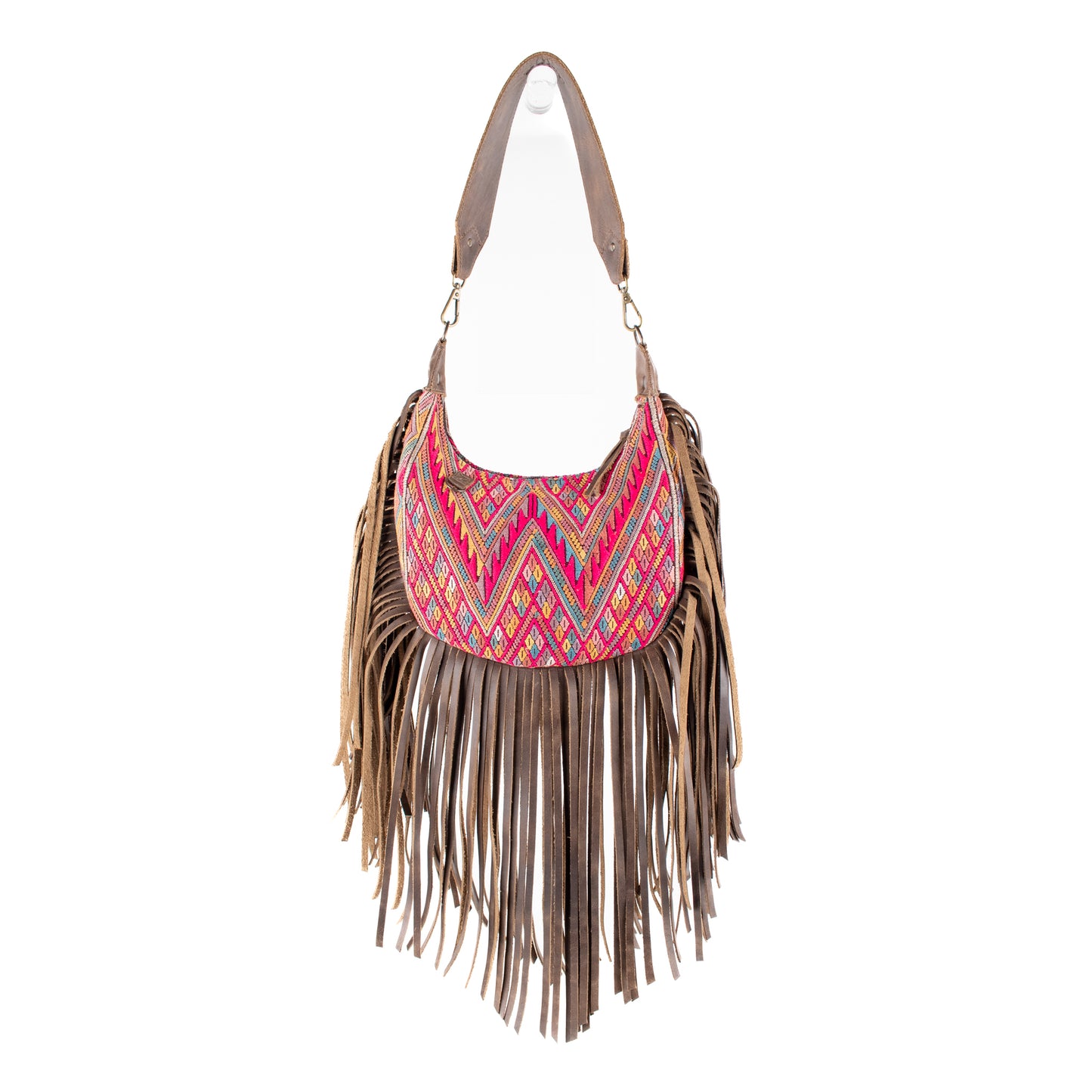 SMALL BOHO FRINGE SADDLE BAG - OOAK HUIPIL - FOSSIL - NO. 17036