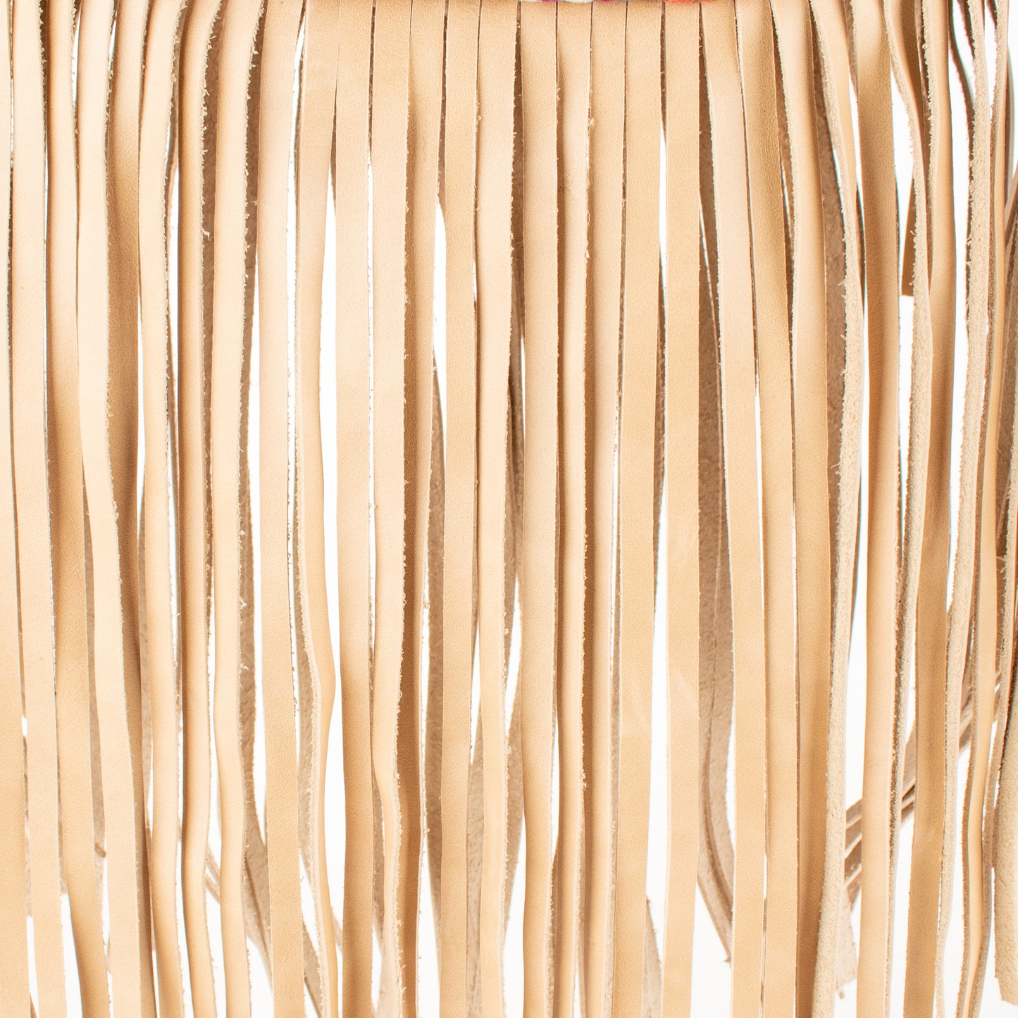SMALL BOHO FRINGE SADDLE BAG - OOAK HUIPIL - LATTE - NO. 17038