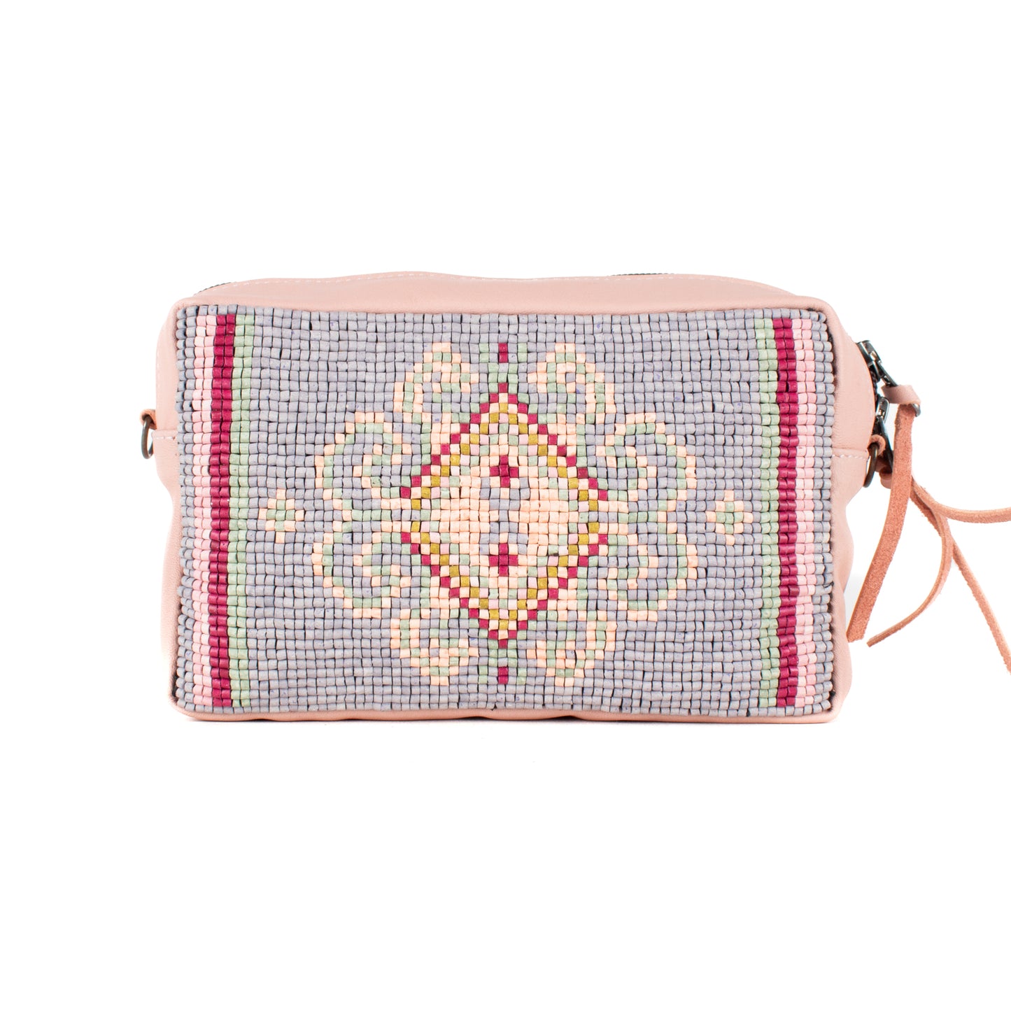 H&S WANDER CROSSBODY SET - OOAK BEADED PANEL - PEACH - NO. 17095
