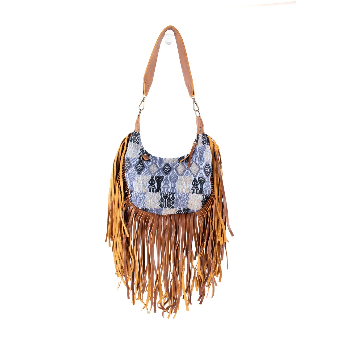 SMALL BOHO FRINGE SADDLE BAG - OOAK HUIPIL - CAFE - NO. 17132