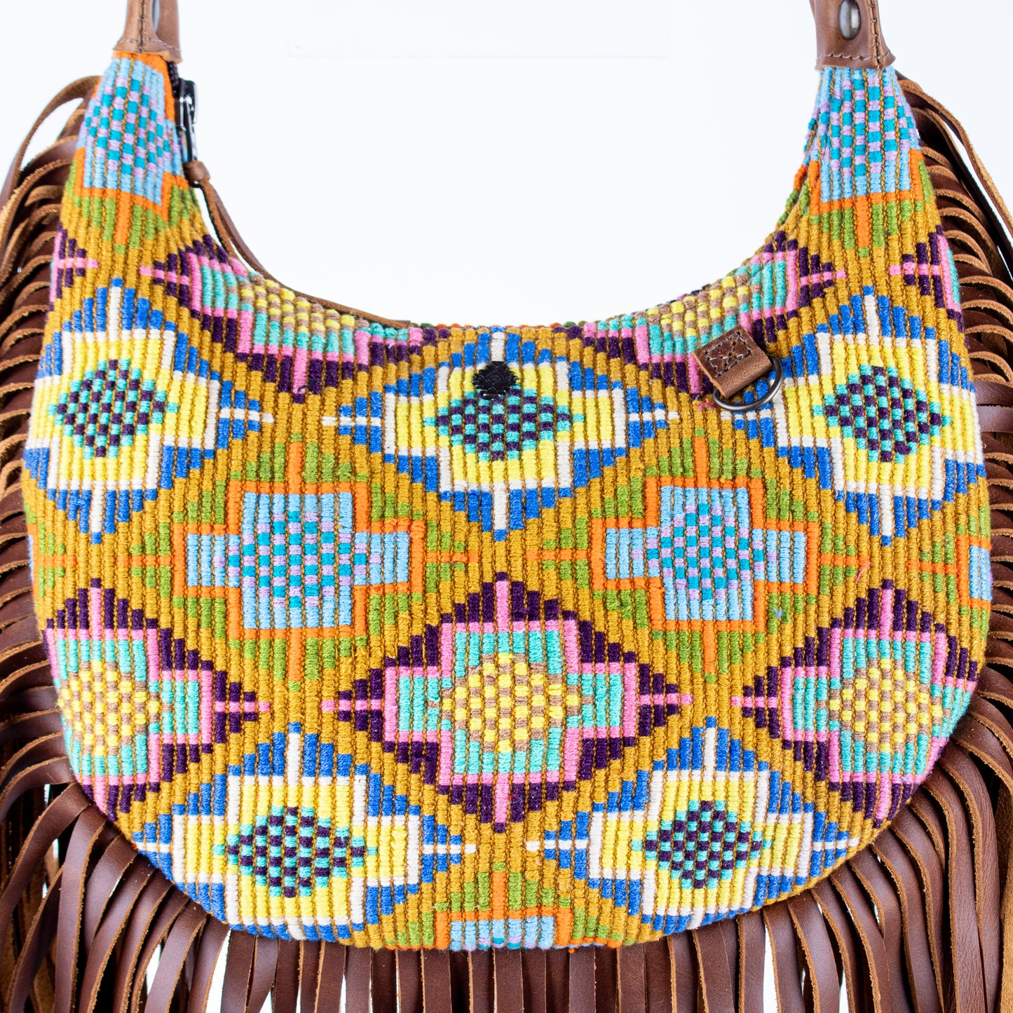 SMALL BOHO FRINGE SADDLE BAG - OOAK HUIPIL - CAFE - NO. 17134