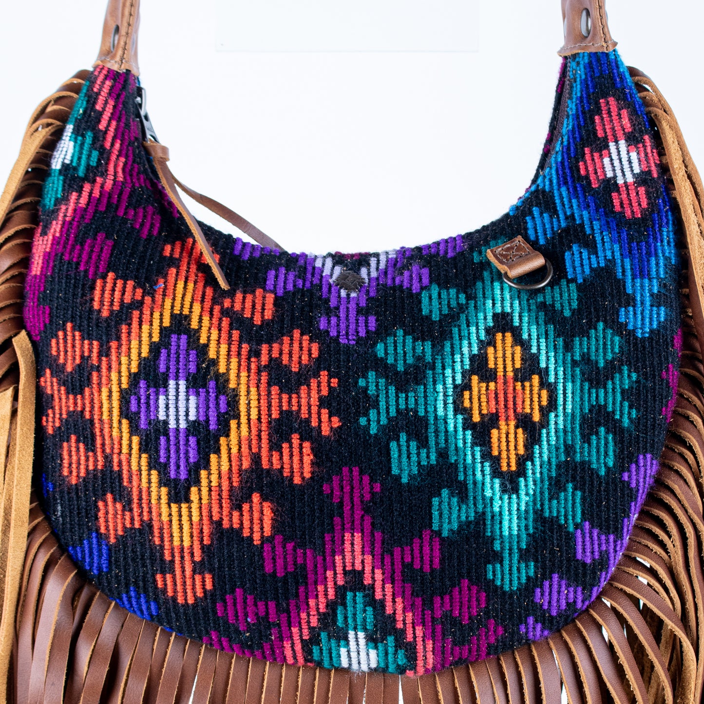 SMALL BOHO FRINGE SADDLE BAG - OOAK HUIPIL - CAFE - NO. 17135