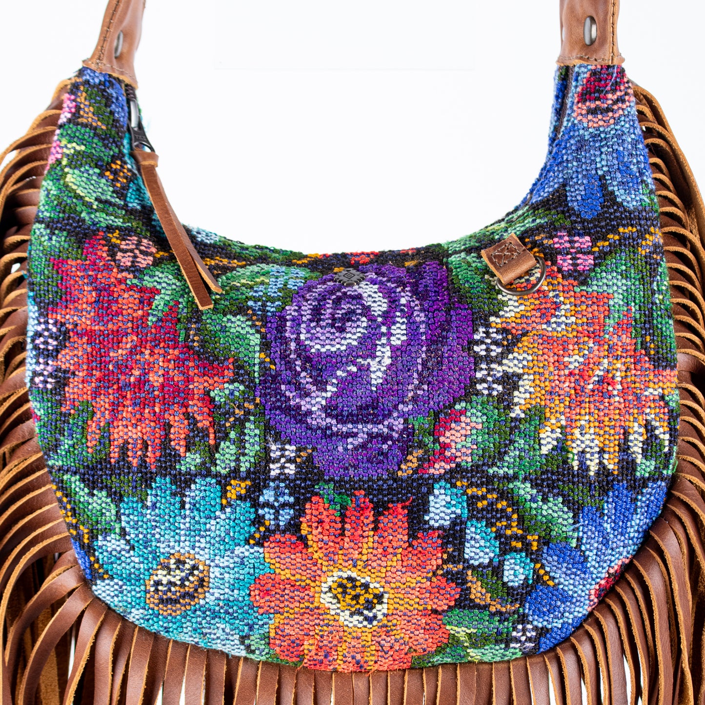 SMALL BOHO FRINGE SADDLE BAG - OOAK HUIPIL - CAFE - NO. 17136