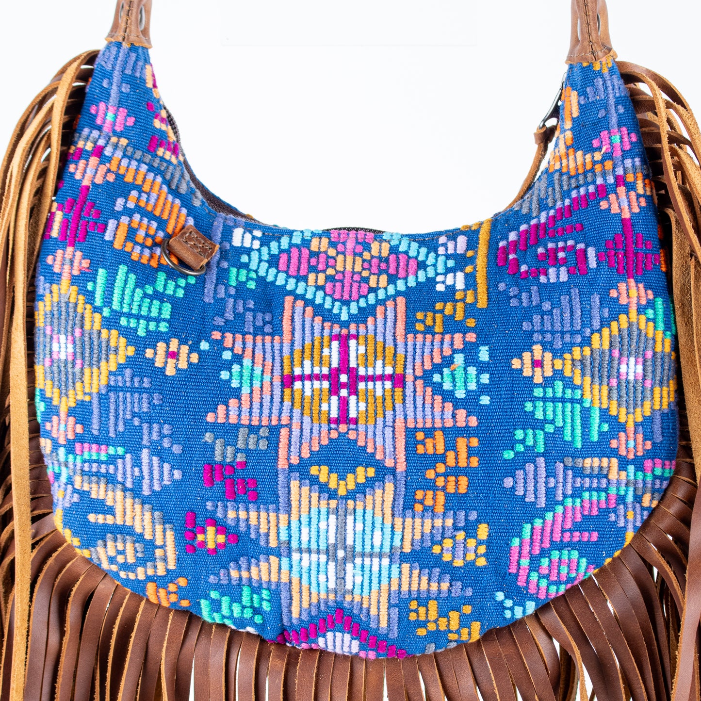 SMALL BOHO FRINGE SADDLE BAG - OOAK HUIPIL - CAFE - NO. 17139