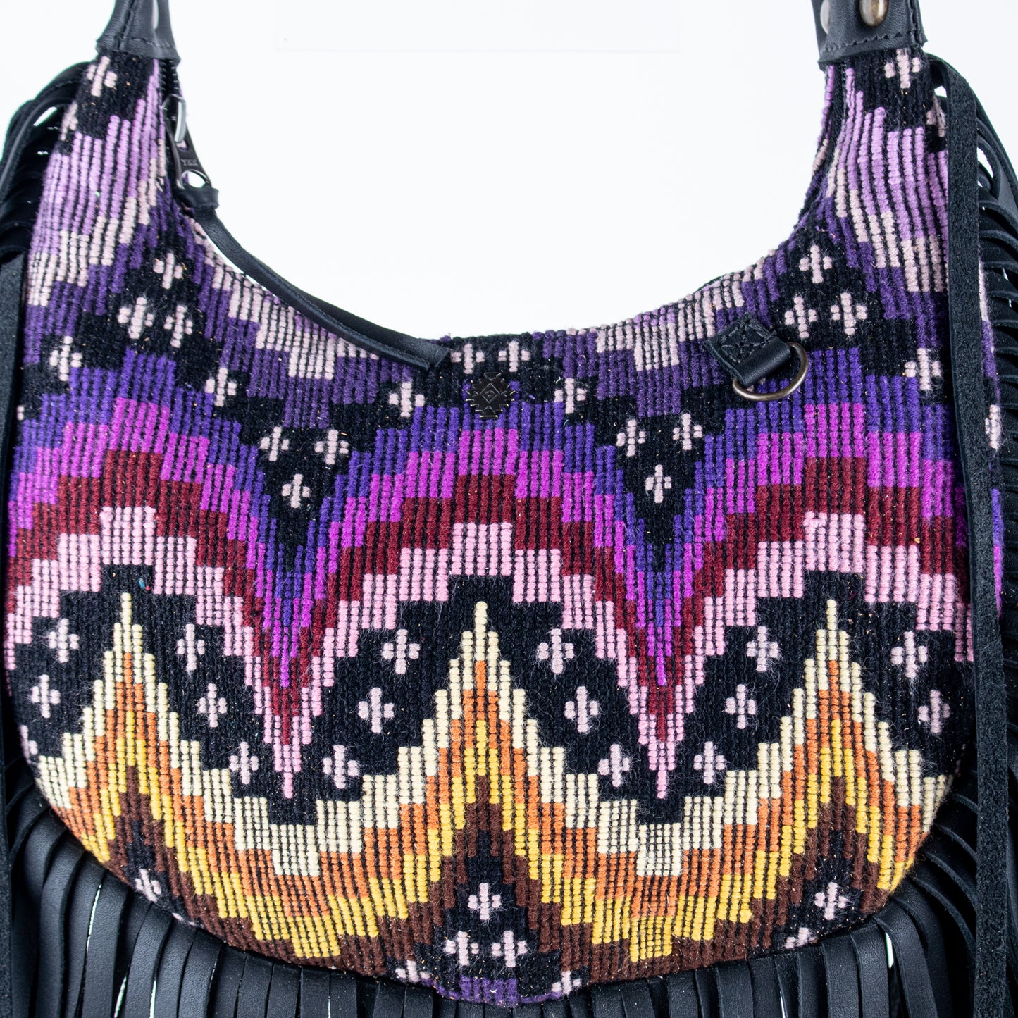SMALL BOHO FRINGE SADDLE BAG - OOAK HUIPIL - BLACK - NO. 17143