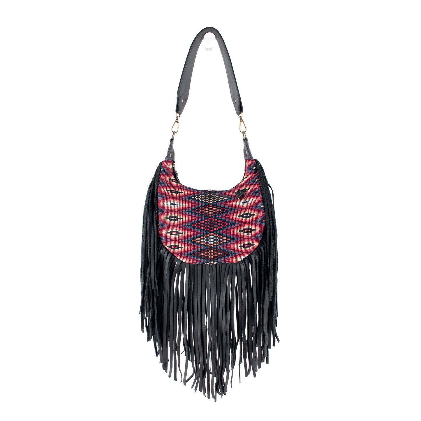 SMALL BOHO FRINGE SADDLE BAG - OOAK HUIPIL - BLACK - NO. 17146