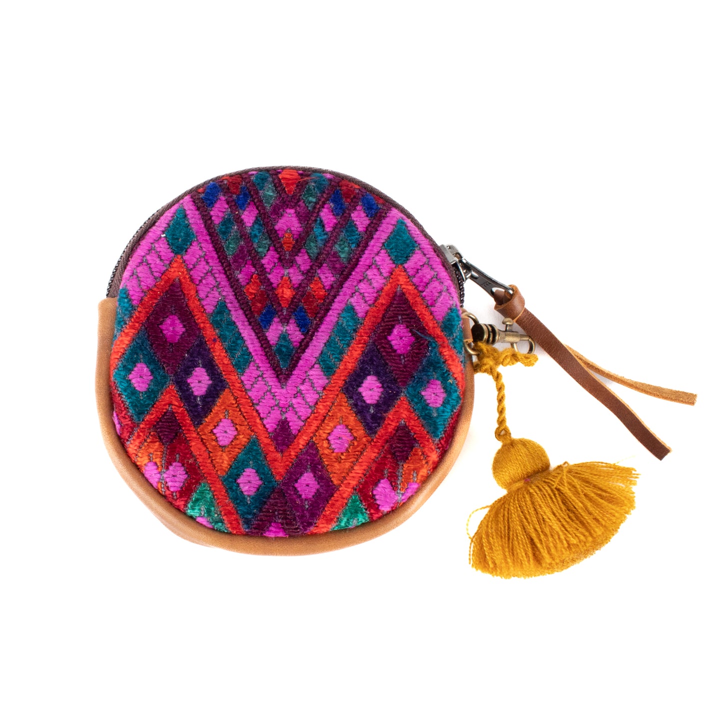 CIRCLE COIN PURSE - OOAK HUIPIL - CAFE- NO. 17506