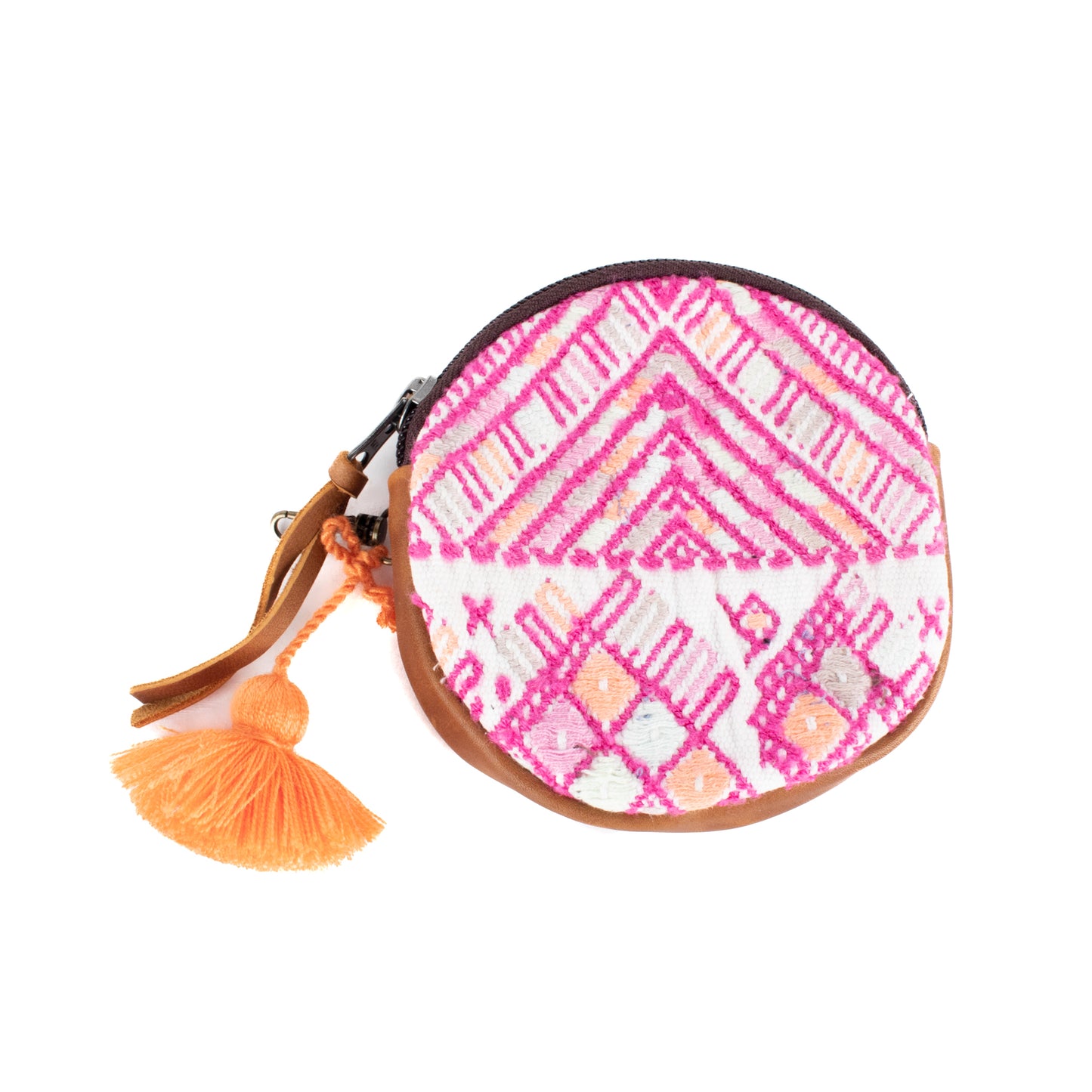CIRCLE COIN PURSE - OOAK HUIPIL - CAFE- NO. 17508