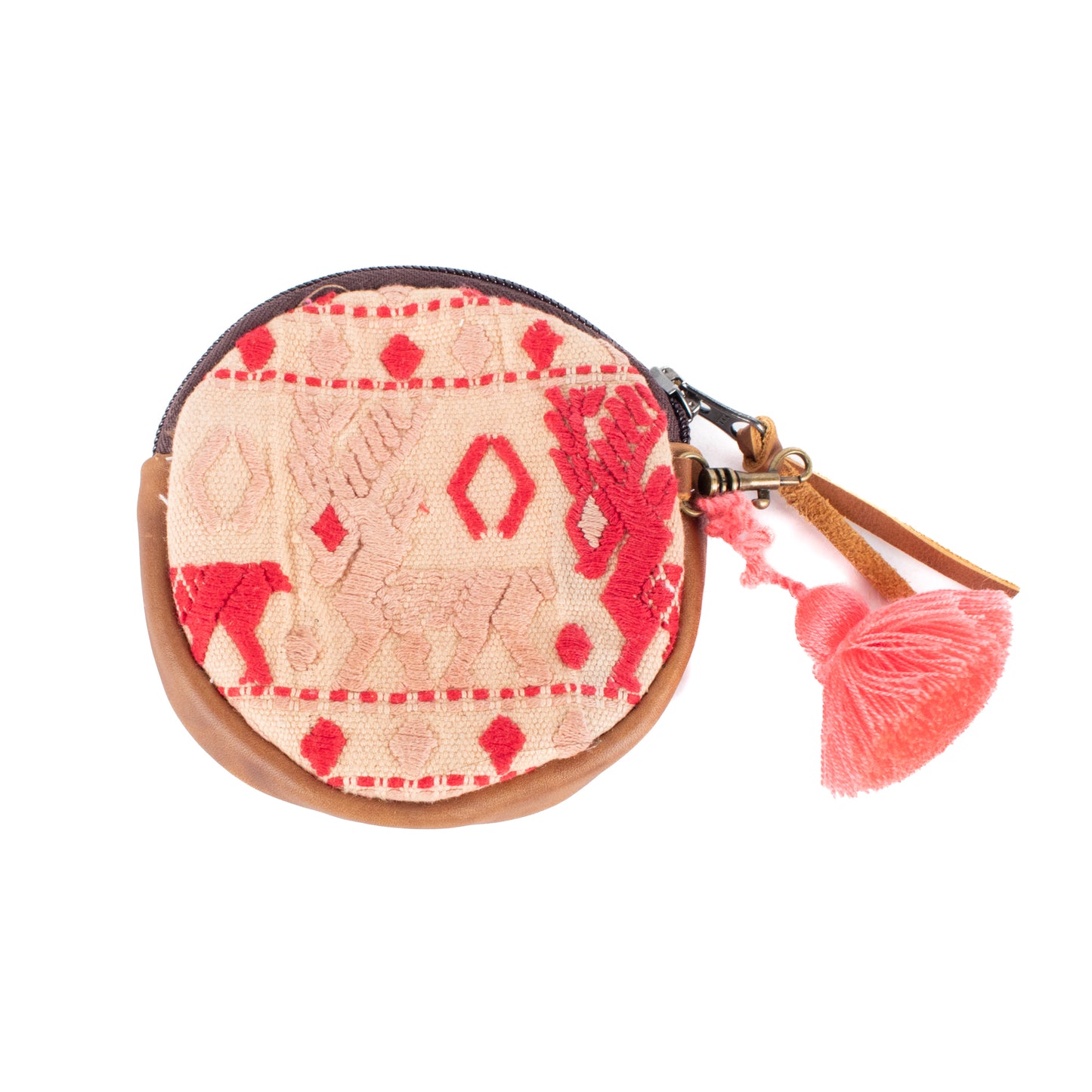 CIRCLE COIN PURSE - OOAK HUIPIL - CAFE- NO. 17509