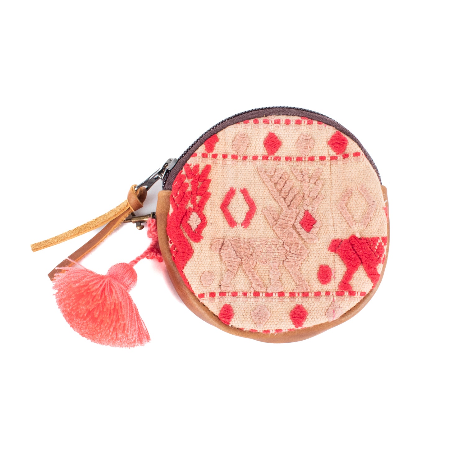 CIRCLE COIN PURSE - OOAK HUIPIL - CAFE- NO. 17509