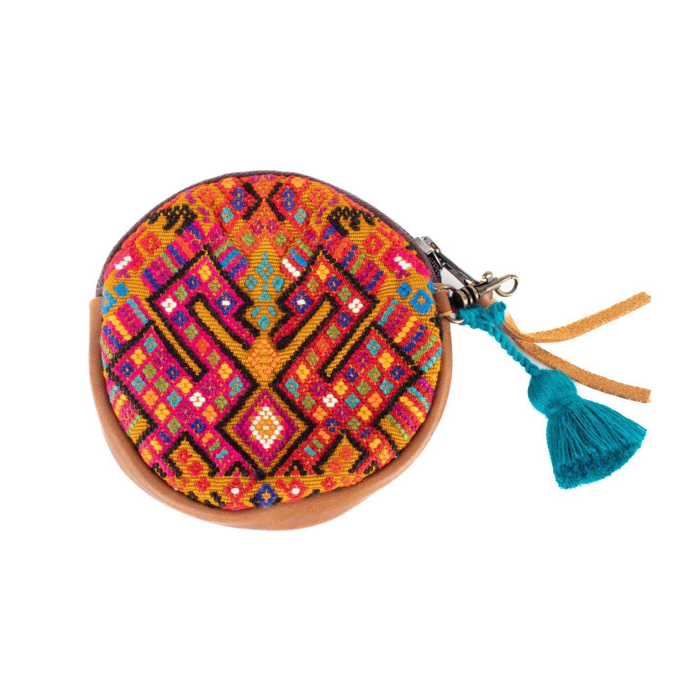 CIRCLE COIN PURSE - OOAK HUIPIL - CAFE- NO. 17511