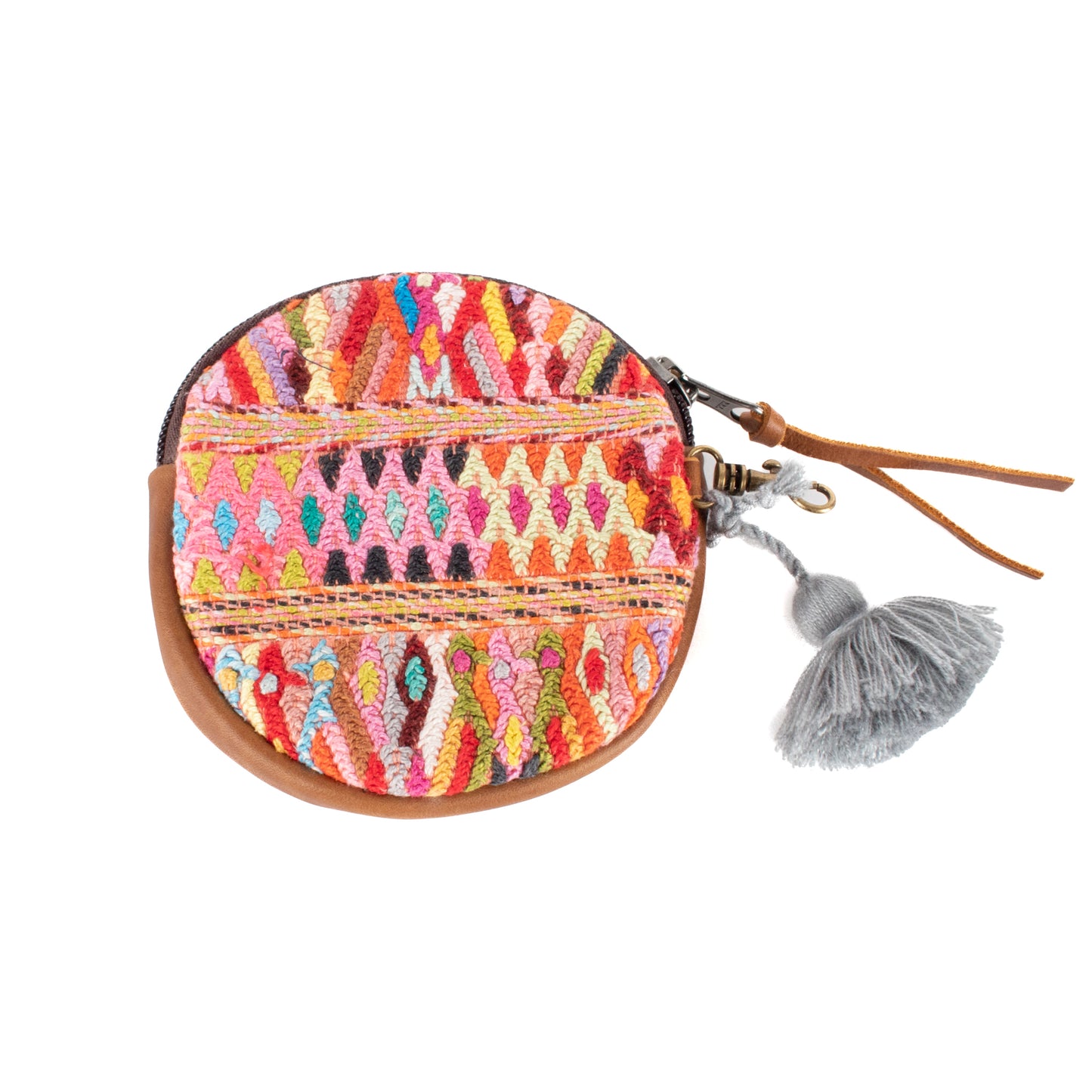 CIRCLE COIN PURSE - OOAK HUIPIL - CAFE- NO. 17516
