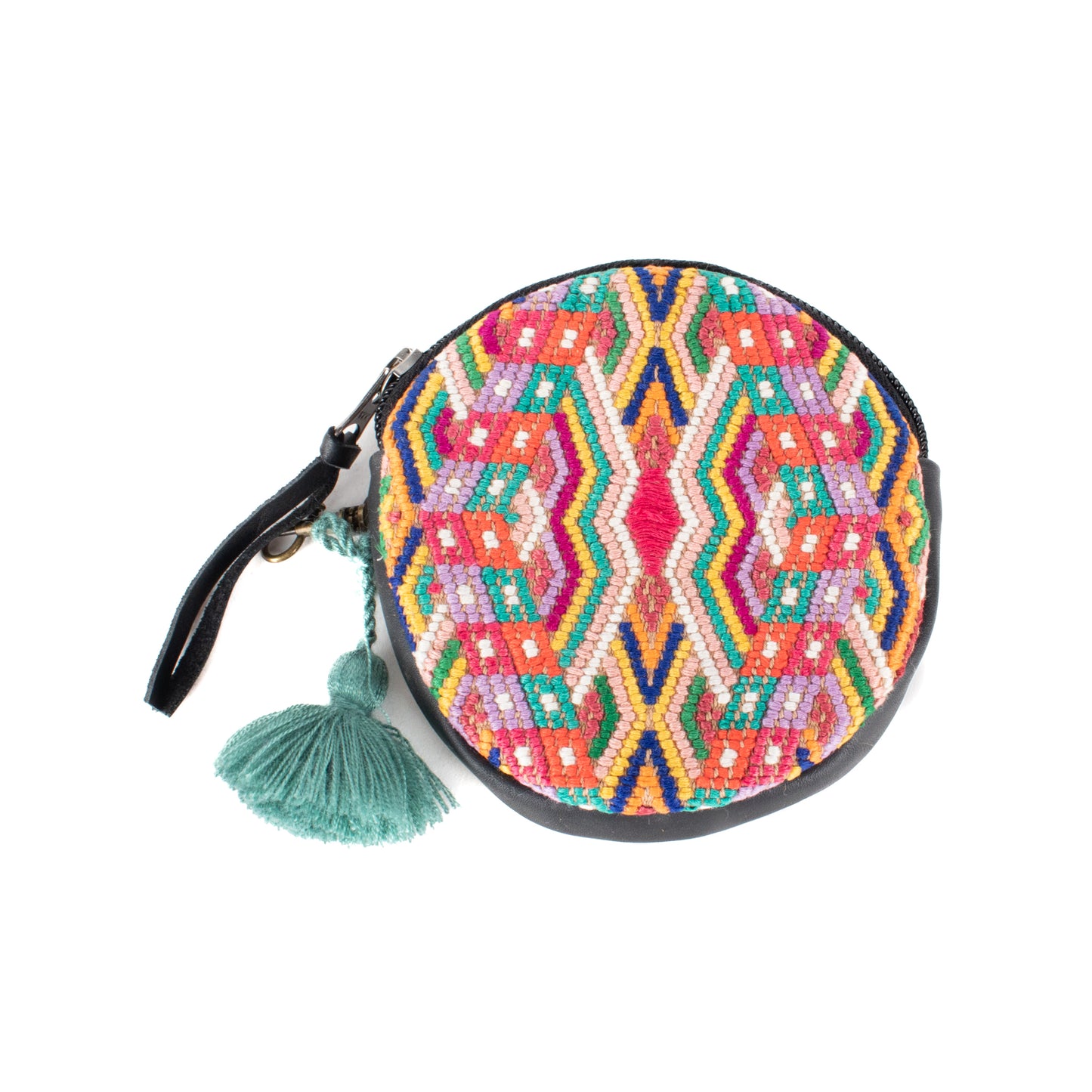 CIRCLE COIN PURSE - OOAK HUIPIL - BLACK - NO. 17521