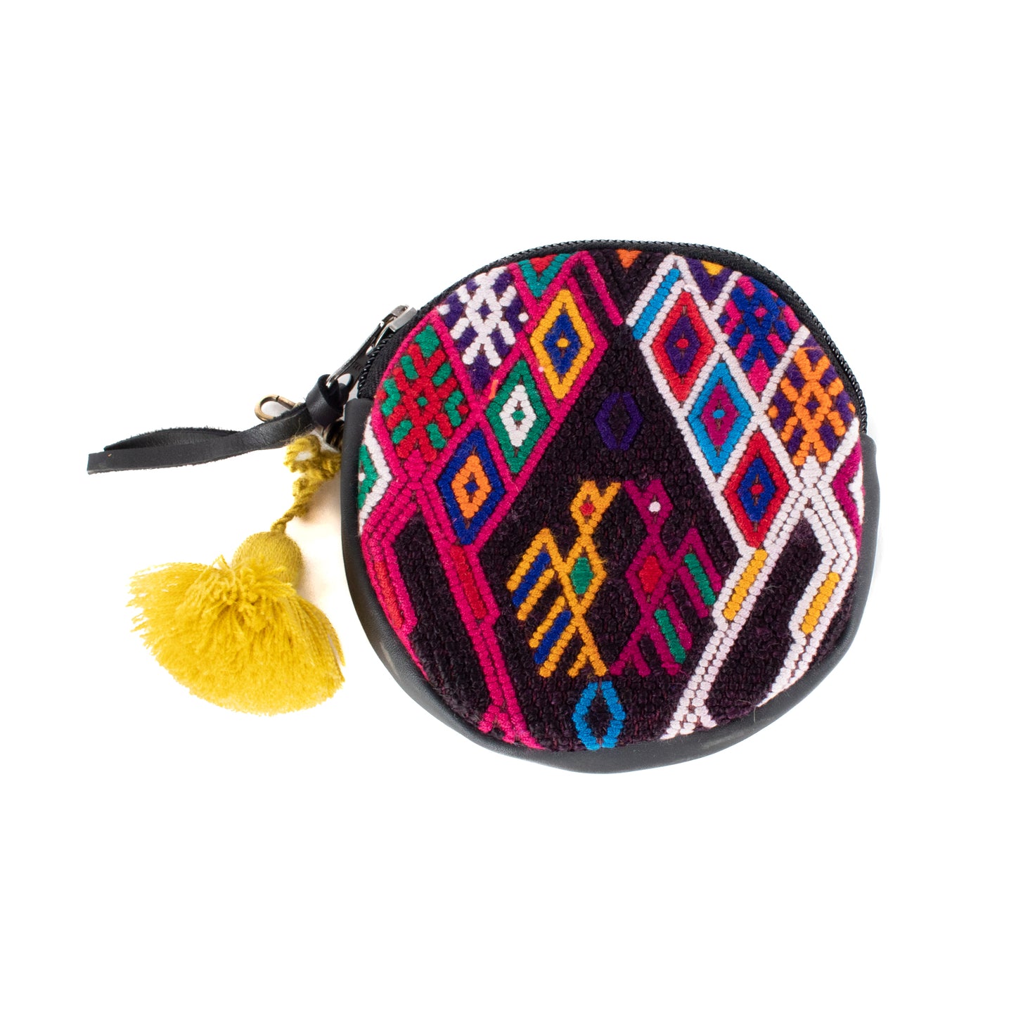 CIRCLE COIN PURSE - OOAK HUIPIL - BLACK - NO. 17522
