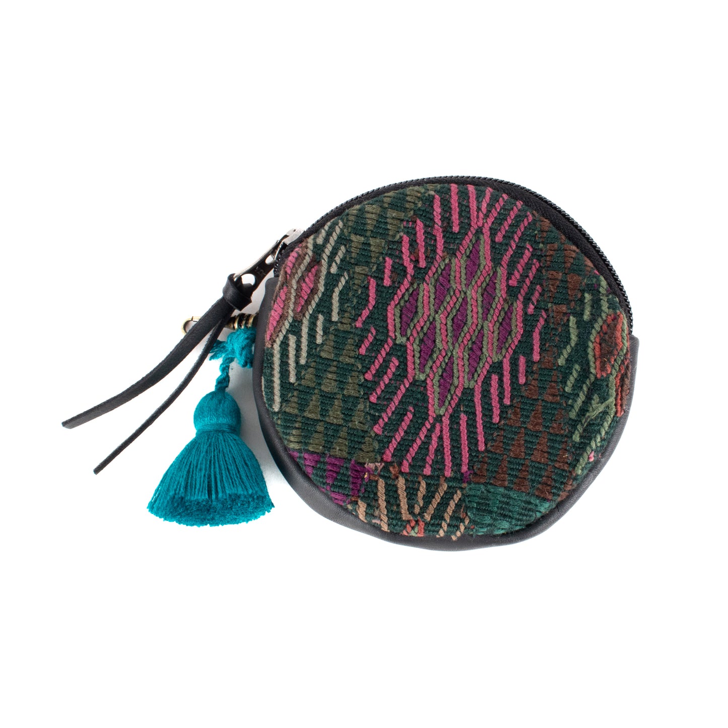 CIRCLE COIN PURSE - OOAK HUIPIL - BLACK - NO. 17523