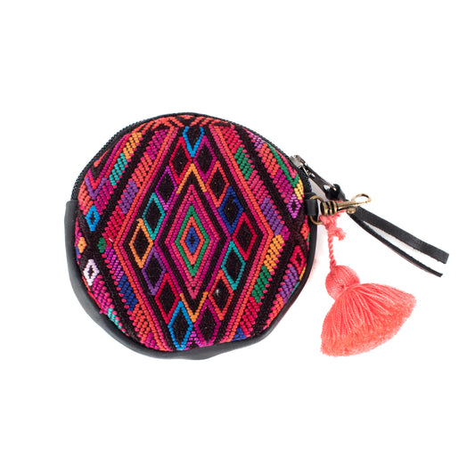 CIRCLE COIN PURSE - OOAK HUIPIL - BLACK - NO. 17529