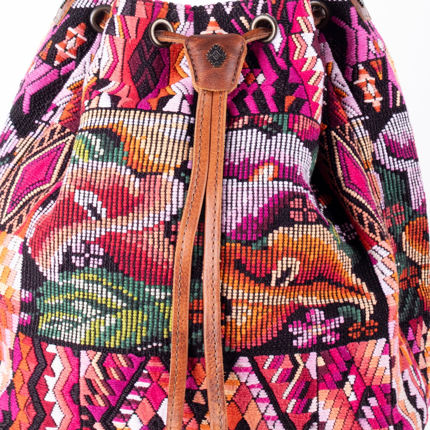 DRAWSTRING BUCKET BAG - OOAK HUIPIL - HONEY - NO. 17703
