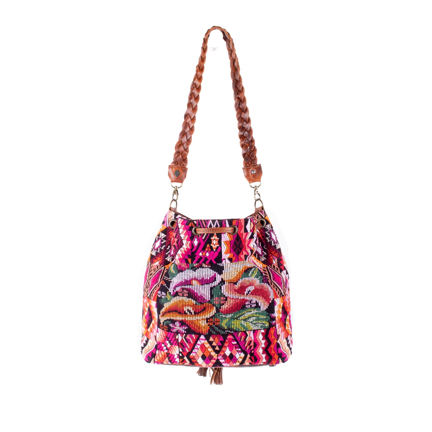 DRAWSTRING BUCKET BAG - OOAK HUIPIL - HONEY - NO. 17703