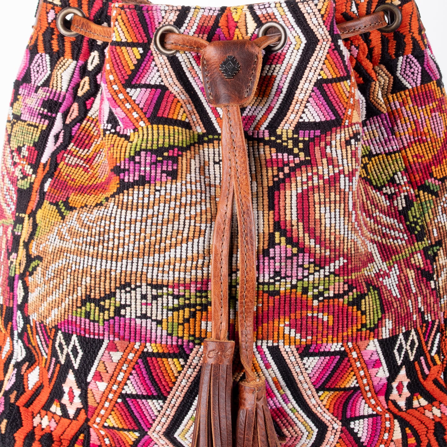 DRAWSTRING BUCKET BAG - OOAK HUIPIL - HONEY - NO. 17705