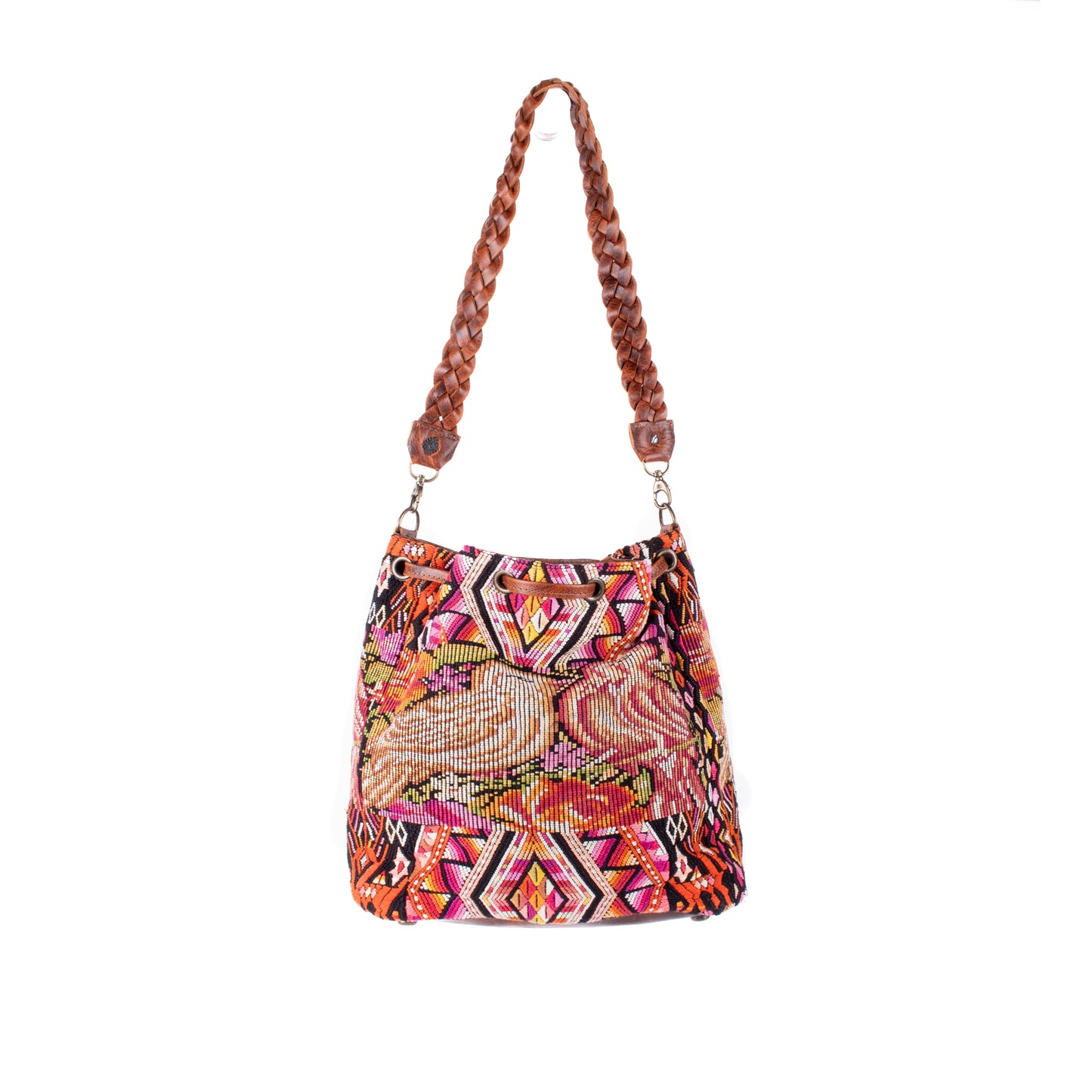 DRAWSTRING BUCKET BAG - OOAK HUIPIL - HONEY - NO. 17705