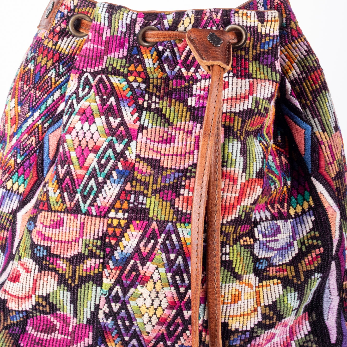 DRAWSTRING BUCKET BAG - OOAK HUIPIL - HONEY - NO. 17707