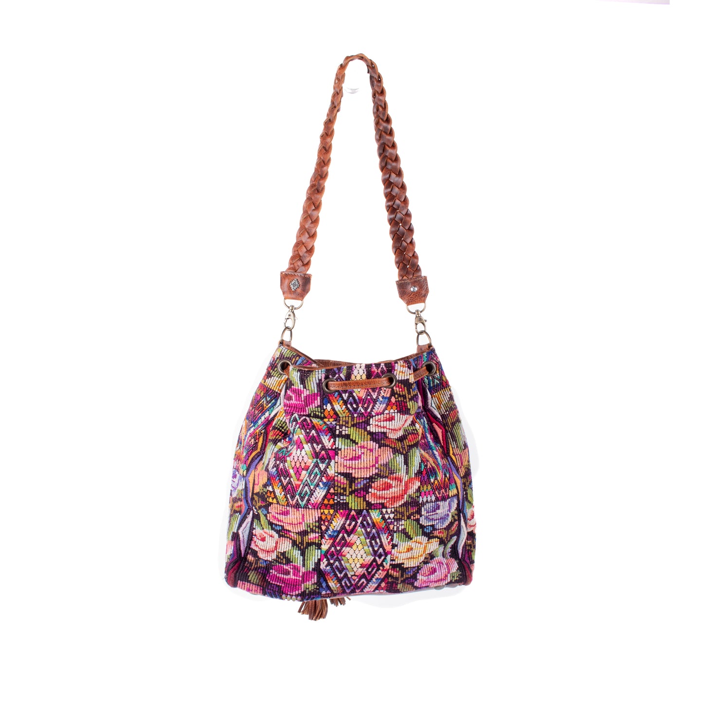 DRAWSTRING BUCKET BAG - OOAK HUIPIL - HONEY - NO. 17707