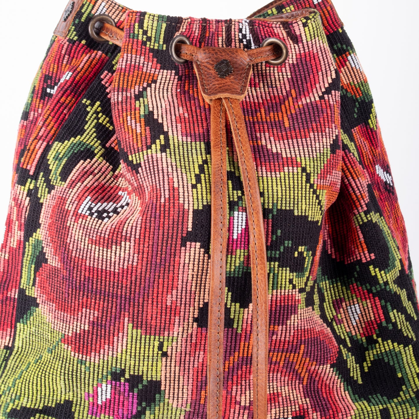 DRAWSTRING BUCKET BAG - OOAK HUIPIL - HONEY - NO. 17709