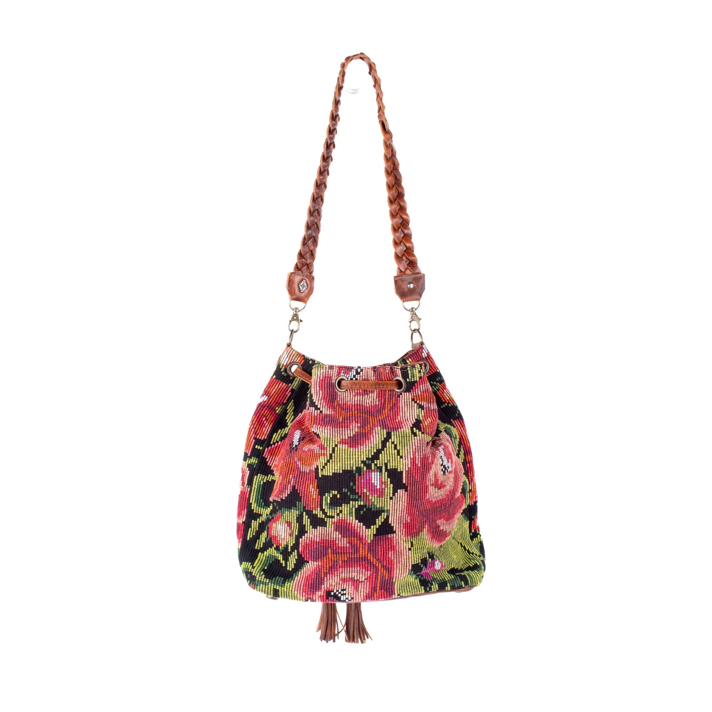 DRAWSTRING BUCKET BAG - OOAK HUIPIL - HONEY - NO. 17709