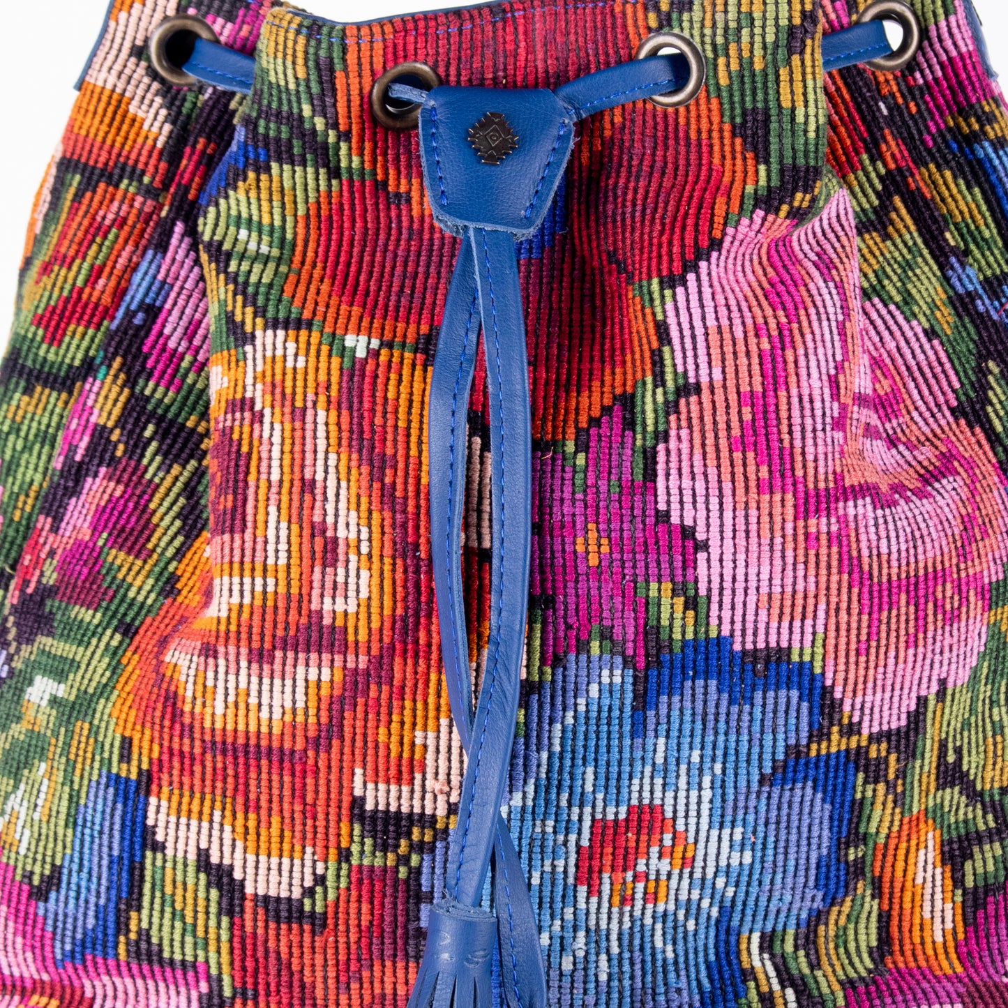 DRAWSTRING BUCKET BAG - OOAK HUIPIL - COBALT - NO. 17861