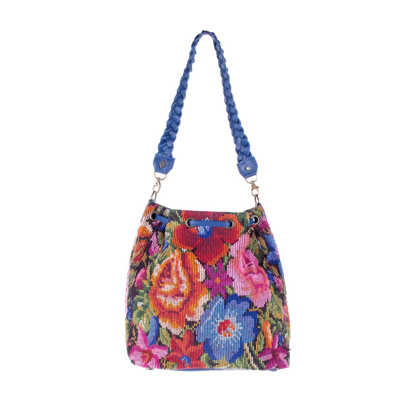 DRAWSTRING BUCKET BAG - OOAK HUIPIL - COBALT - NO. 17861