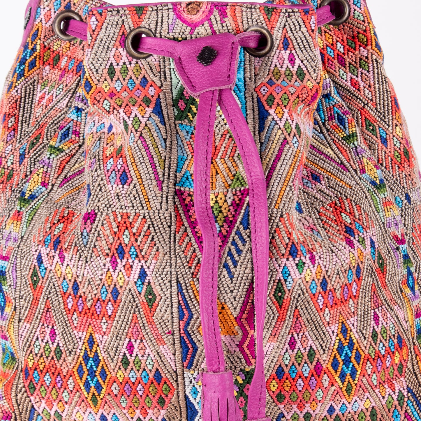 DRAWSTRING BUCKET BAG - OOAK HUIPIL - JAZZY - NO. 17862