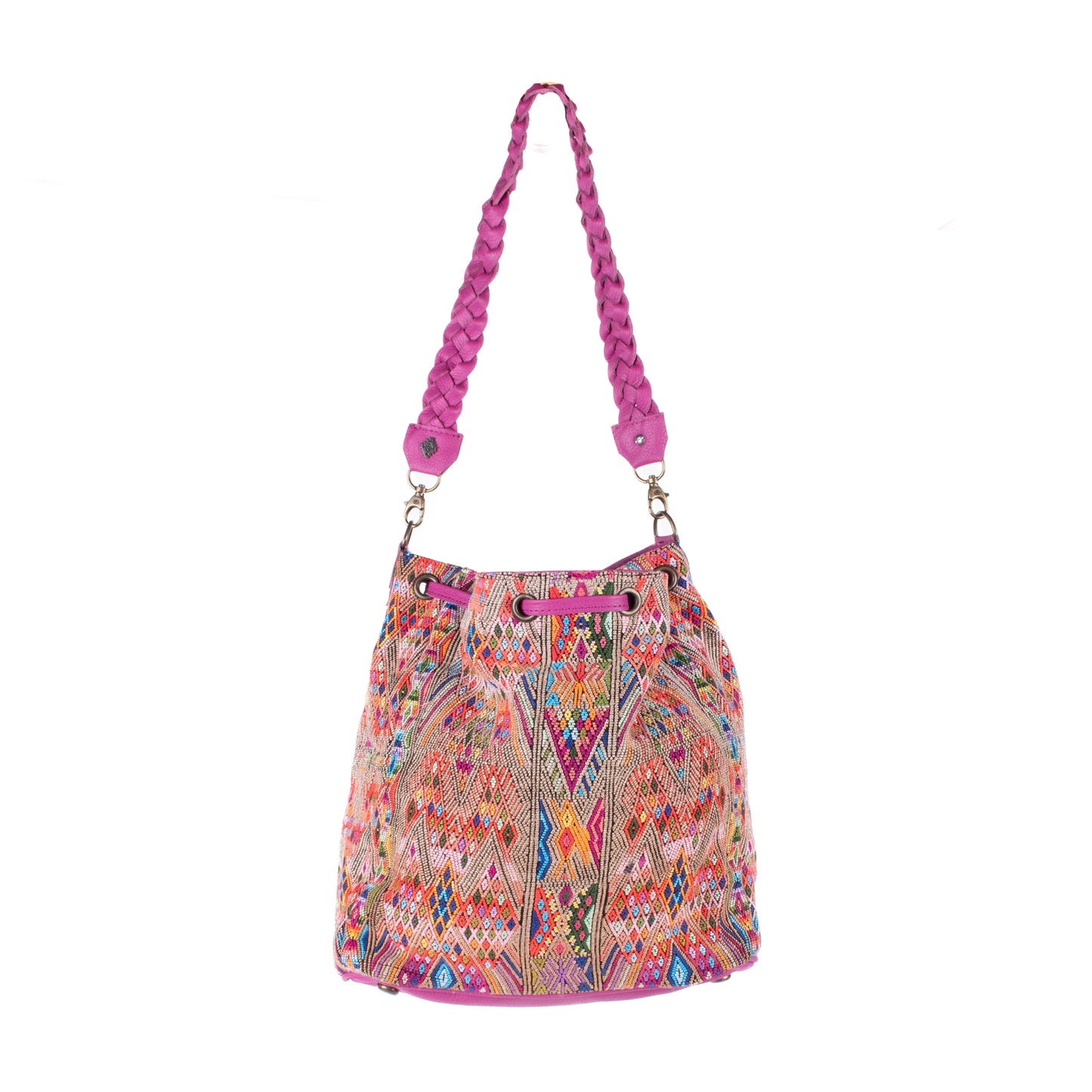 DRAWSTRING BUCKET BAG - OOAK HUIPIL - JAZZY - NO. 17862