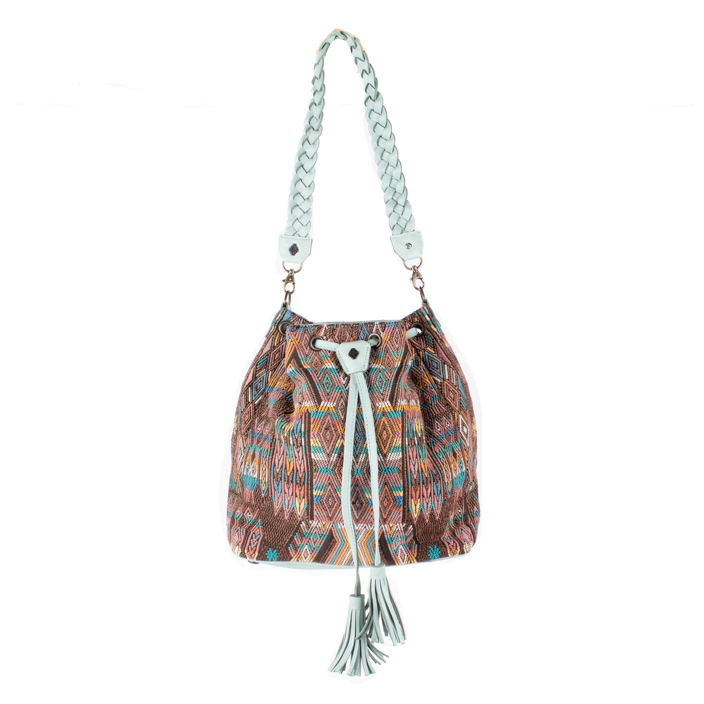 DRAWSTRING BUCKET BAG - OOAK HUIPIL - LUCITE - NO. 17864