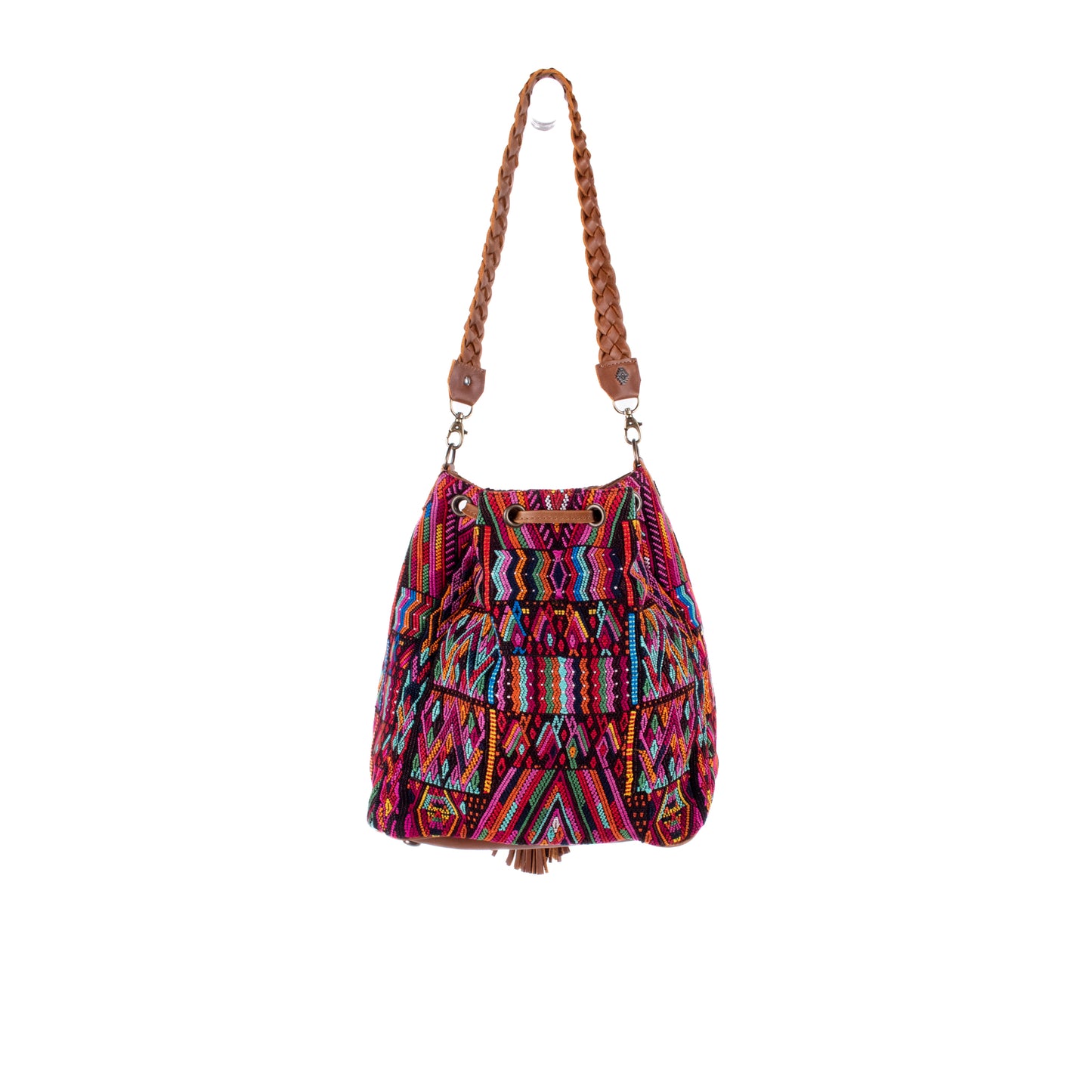 DRAWSTRING BUCKET BAG - OOAK HUIPIL - CAFE - NO. 17990
