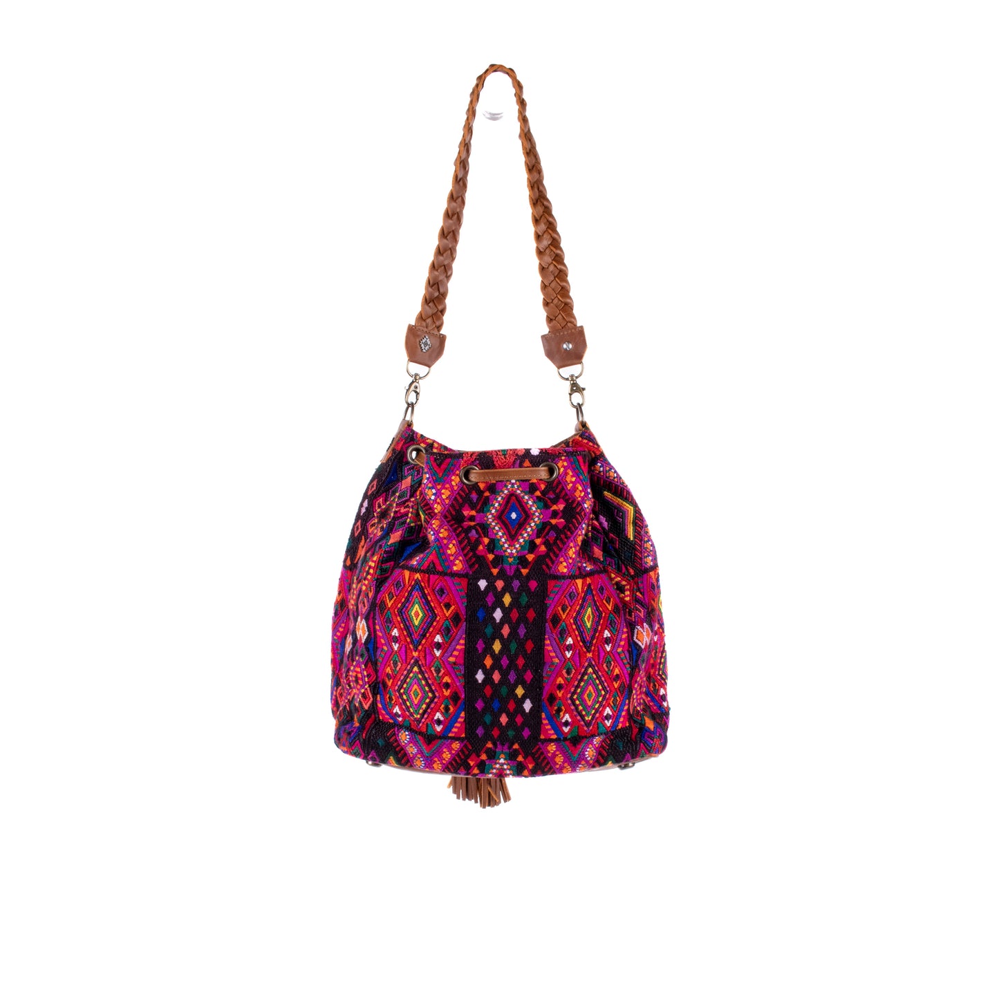 DRAWSTRING BUCKET BAG - OOAK HUIPIL - CAFE - NO. 17991