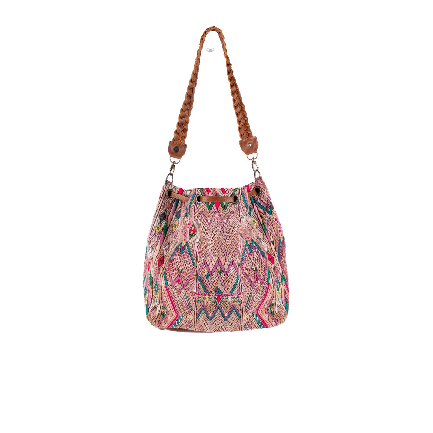 DRAWSTRING BUCKET BAG - OOAK HUIPIL - CAFE - NO. 17996