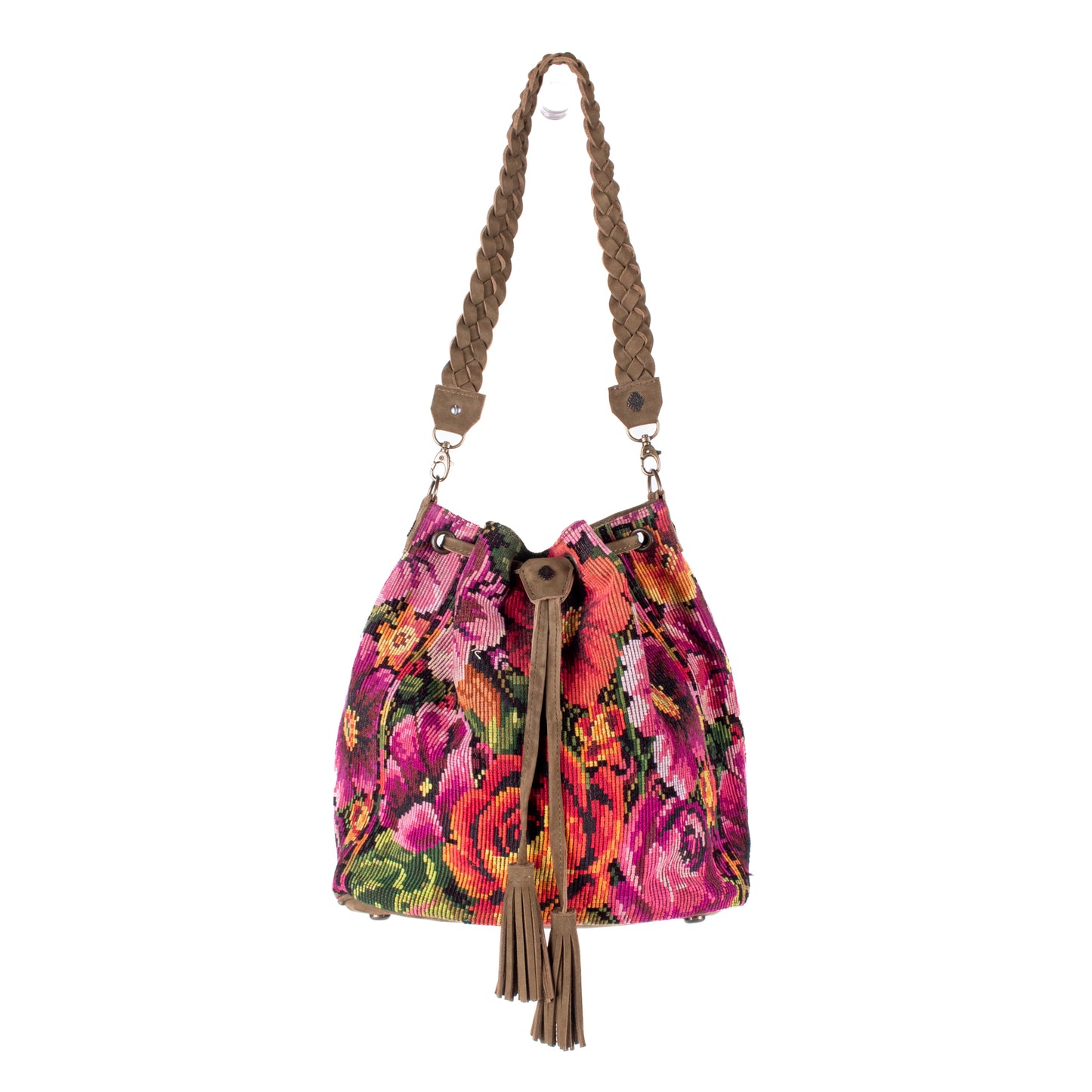 DRAWSTRING BUCKET BAG - OOAK HUIPIL - VERDE OLIVO - NO. 18023
