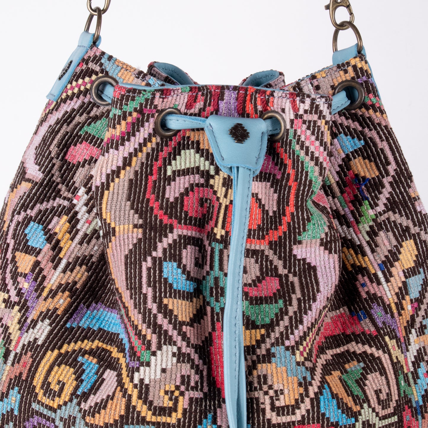 DRAWSTRING BUCKET BAG - OOAK HUIPIL - SKY BLUE - NO. 18025
