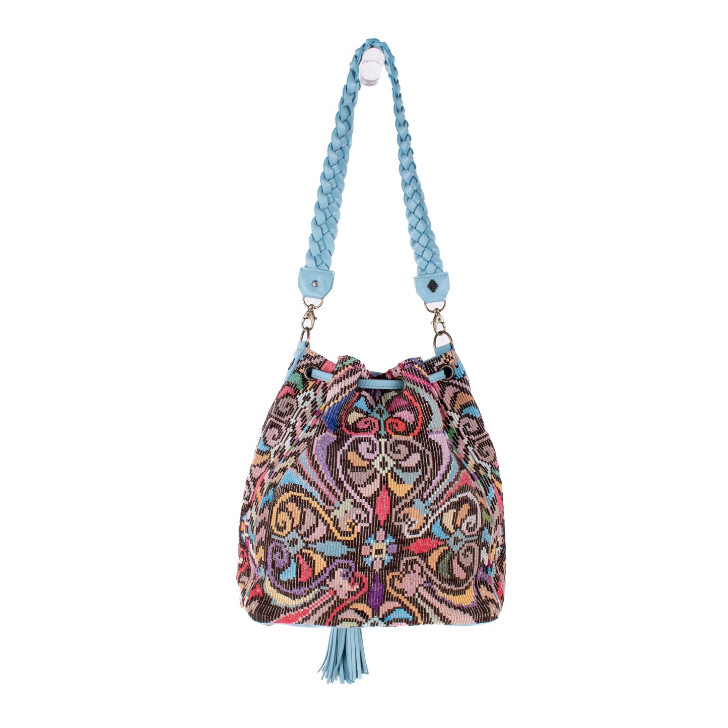 DRAWSTRING BUCKET BAG - OOAK HUIPIL - SKY BLUE - NO. 18025