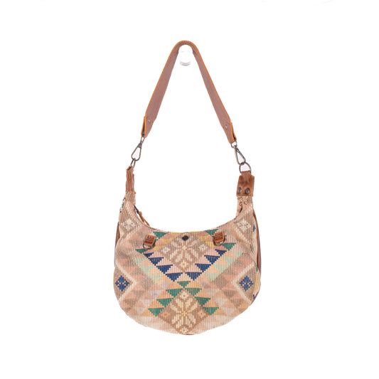 SMALL BOHO SADDLE BAG - OOAK HUIPIL - CAFE - NO. 18243