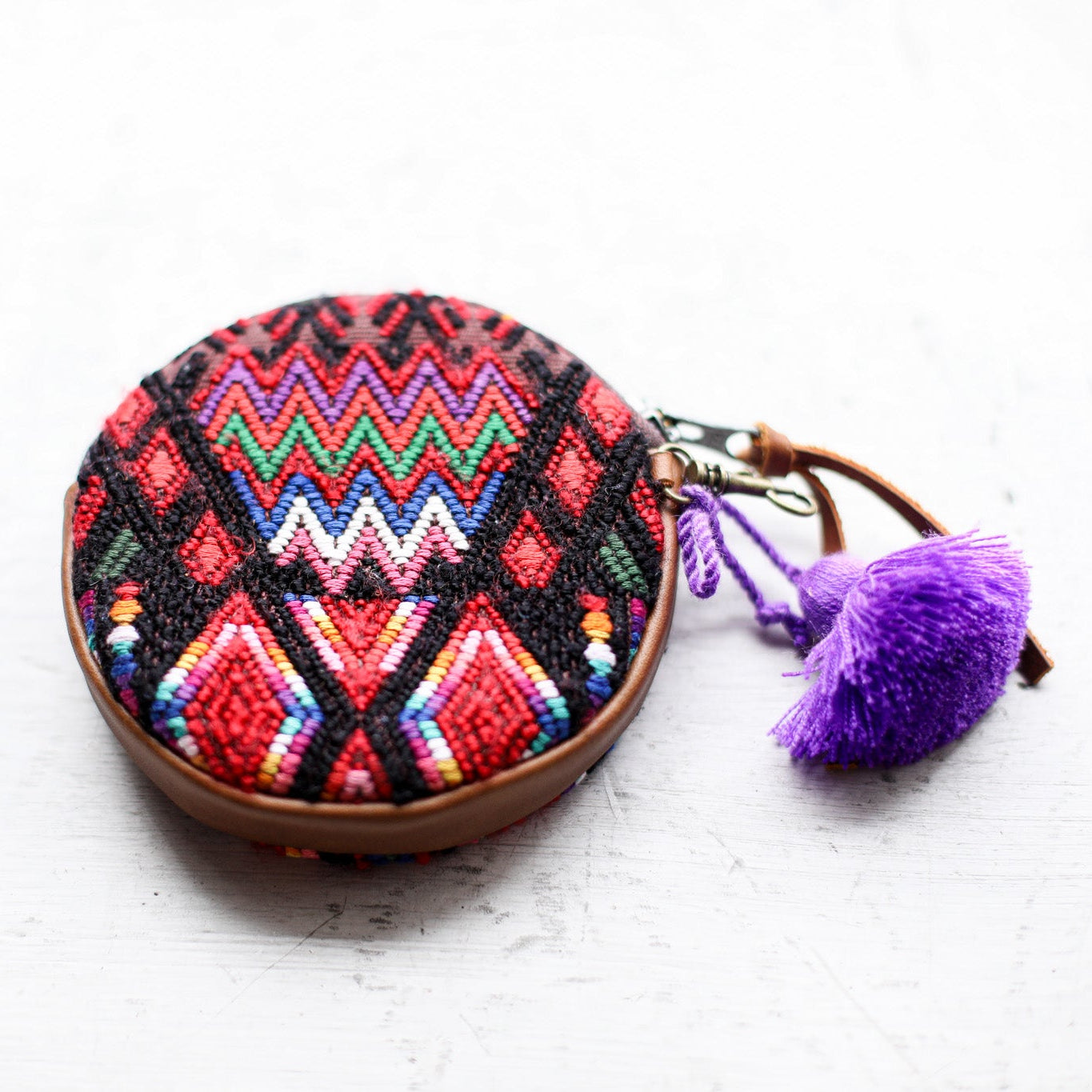 CIRCLE COIN PURSE - OOAK HUIPIL - CAFE - NO. 19040