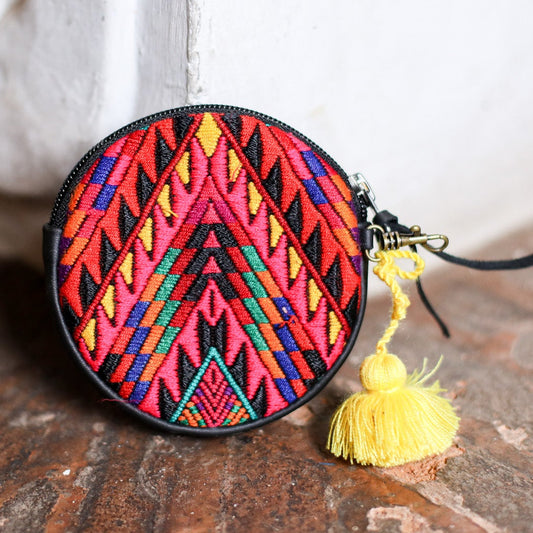 CIRCLE COIN PURSE - OOAK HUIPIL - BLACK - NO. 19043