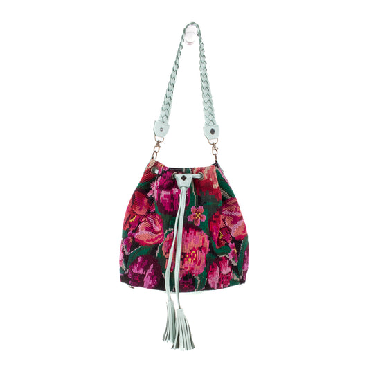 DRAWSTRING BUCKET BAG - OOAK HUIPIL - LUCITE - NO. 19075