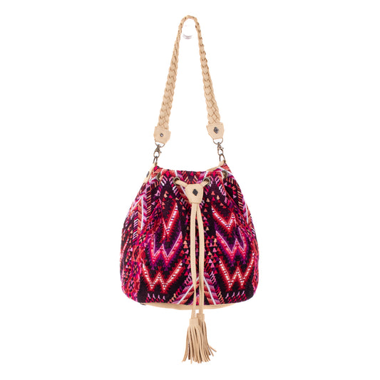 DRAWSTRING BUCKET BAG - OOAK HUIPIL - BUTTER - NO. 19080