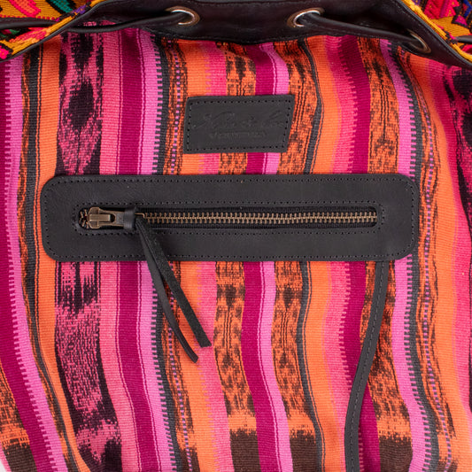 DRAWSTRING BUCKET BAG - OOAK HUIPIL - BLACK - NO. 19081